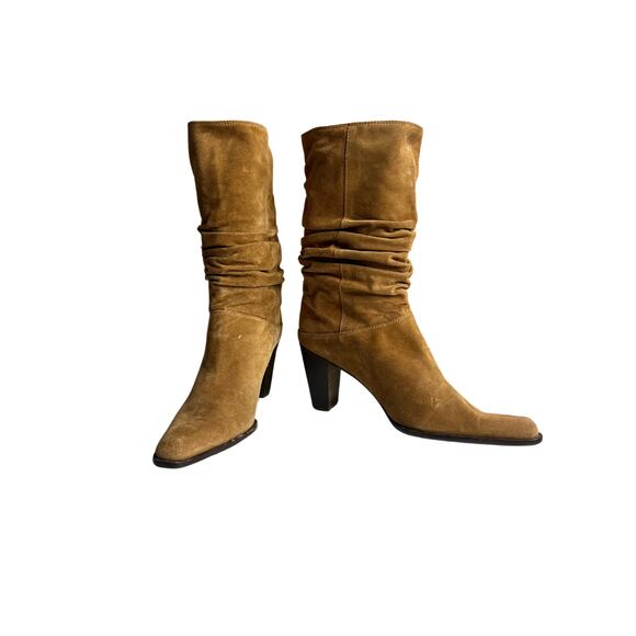 Stuart Weitzman Slouchy Suede Mid-Calf Boots Cognac Brown Sz 9.5 - Picture 4 of 10